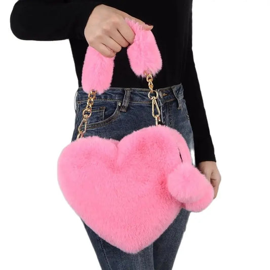 Plush Heart Shaped Shoulder Bag for Winter