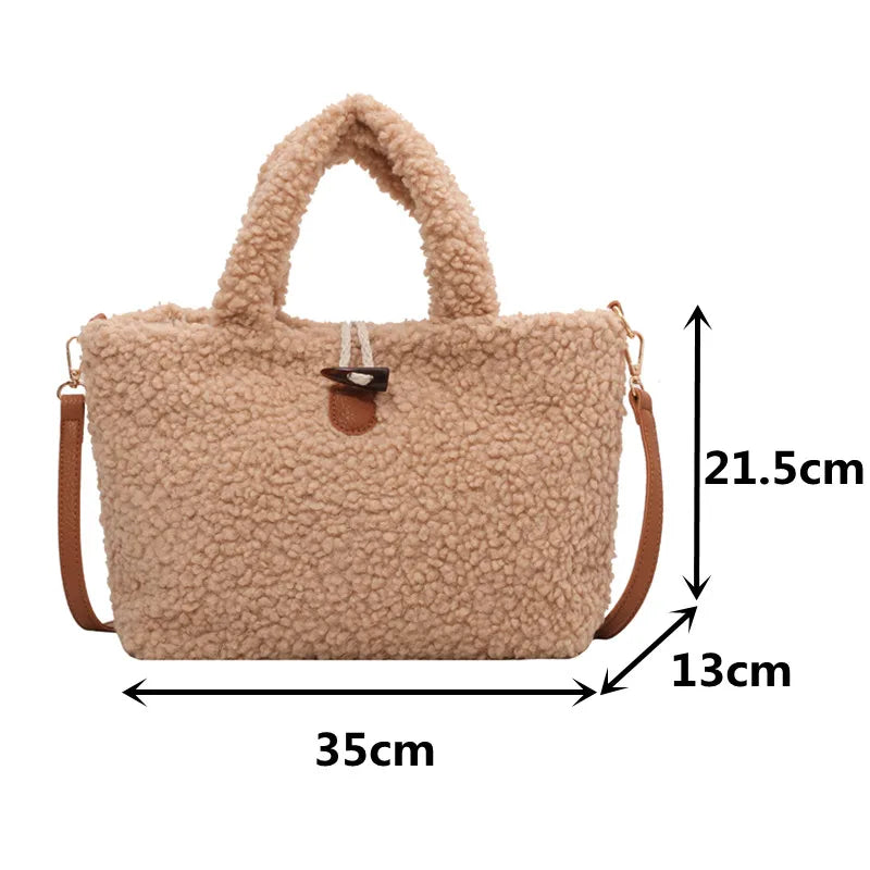 Faux Fur Women's Handbag Warm Plush Tote Bags Female Winter Shoulder Bag