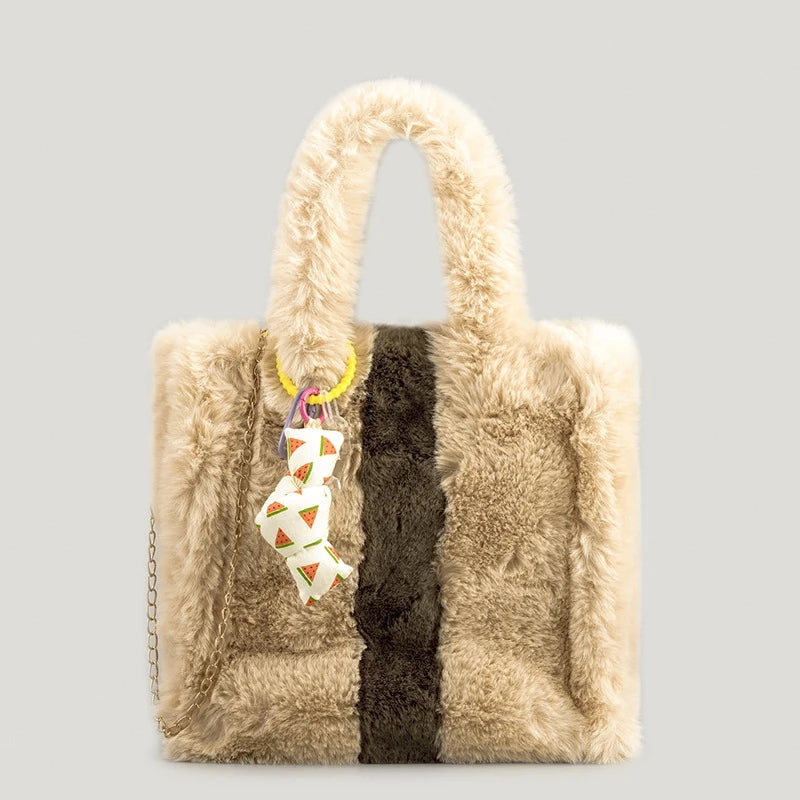 Faux Fur Women's Tote Bag Soft Plush Shoulder Messenger