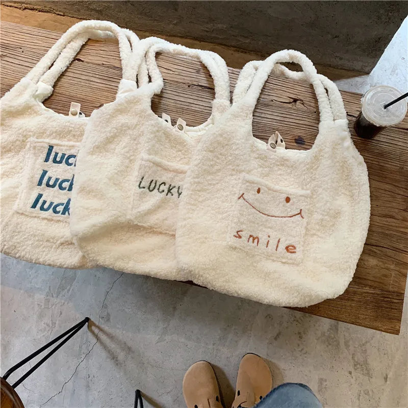 Faux Lamb Wool Women's Shoulder Bag Large Tote Handbags