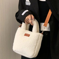 Faux Lamb Wool Women's Bucket Bag Plush Winter Shoulder Crossbody Purse