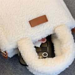 Faux Lamb Wool Women's Bucket Bag Plush Winter Shoulder Crossbody Purse