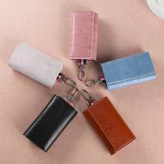 Faux Leather Key Case with Metal Hook Keychain