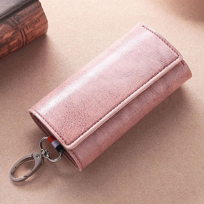 Faux Leather Key Case with Metal Hook Keychain