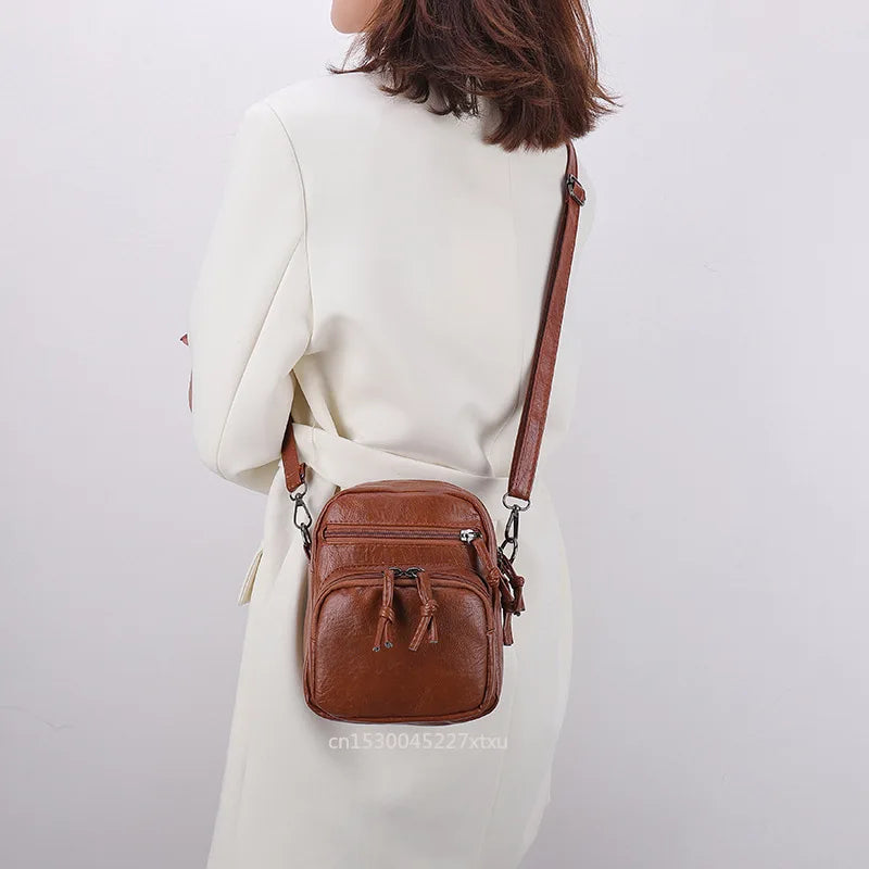 Vintage Mini Shoulder Bag Multi-Pocket Zipper Bolso