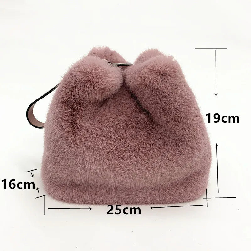 Faux Mink Fur Plush Ladies Shoulder Bucket Bags Crossbody Bag