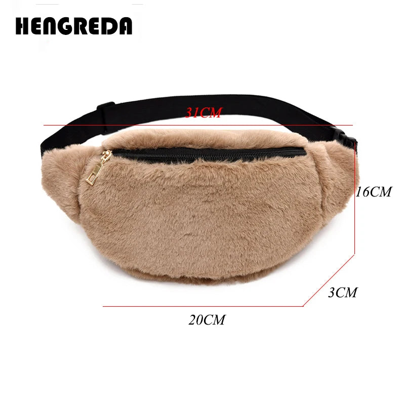 Faux Rabbit Fur Fanny Pack Waist Bag Winter Bum Bag Female Travel Hip Pouch