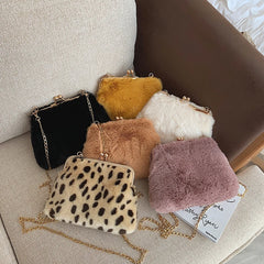 Faux Fur Women's Shoulder Bag Metal Chain Strap Messenger Bag
