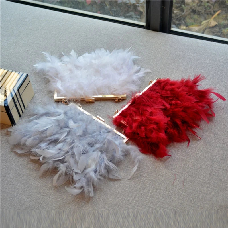 Ostrich Feather Handbag Evening Clutch Tote Party Money Bag