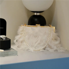 Ostrich Feather Handbag Evening Clutch Tote Party Money Bag