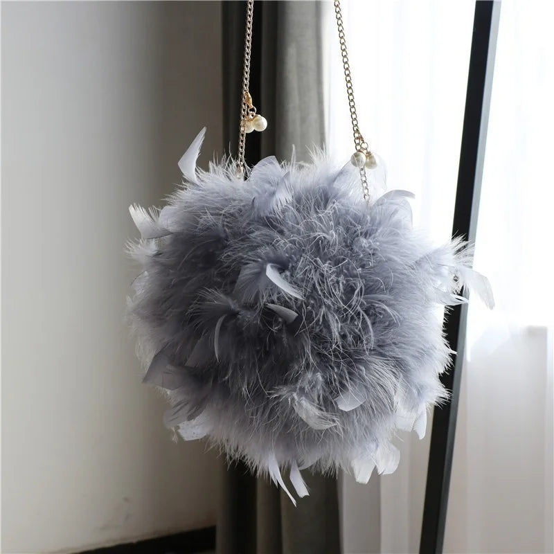 Circular Chain Shoulder Bag for Women Evening Party Plush Clutch Bags
