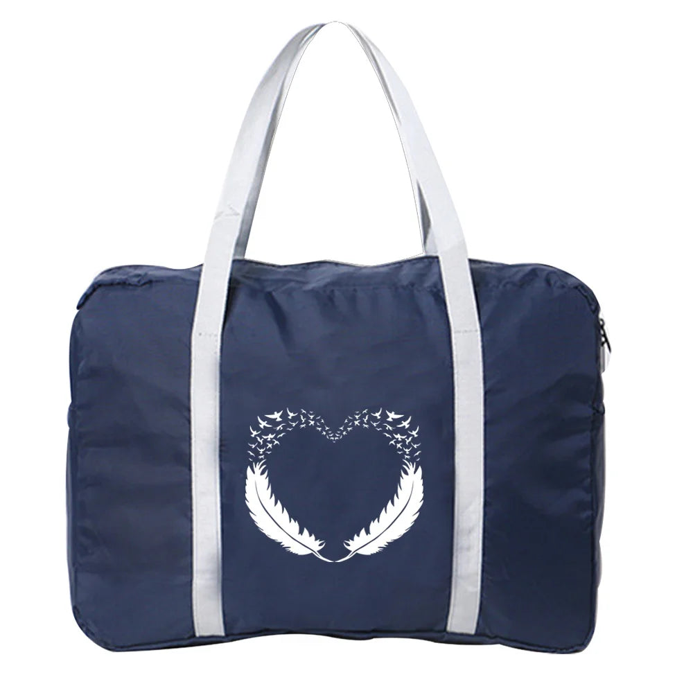 Feather Print Nylon Foldable Travel Bags Unisex Large Capacity Pack Luggage