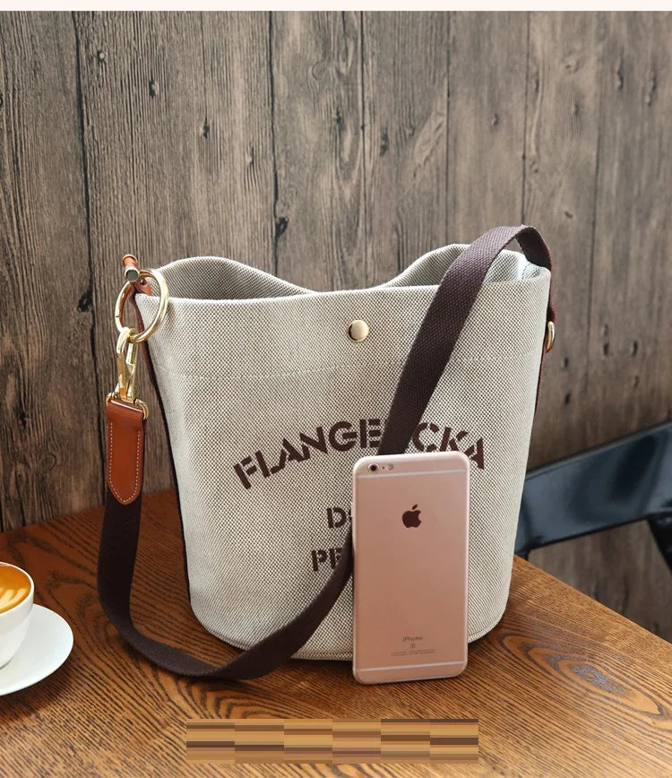 Canvas Bucket Women Shoulder Bag Beige