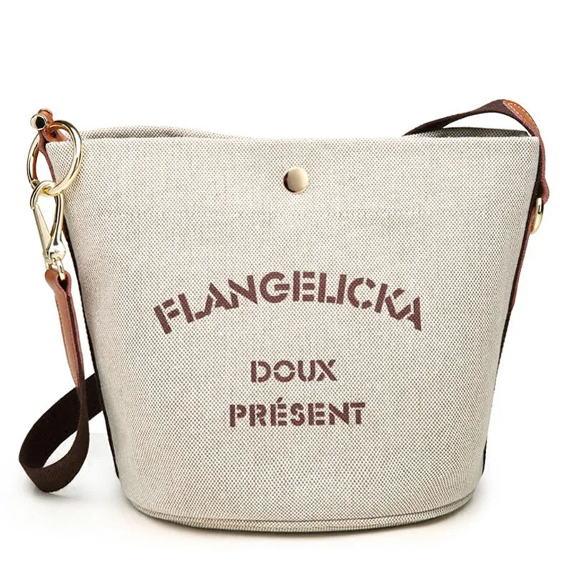 Canvas Bucket Women Shoulder Bag Beige