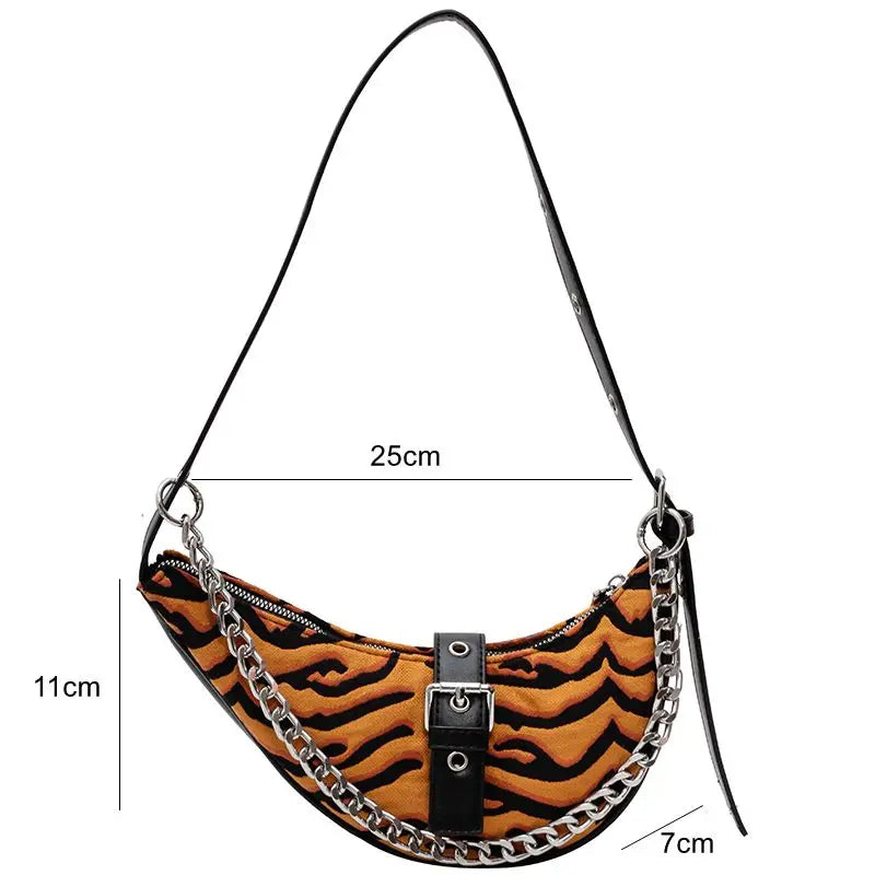 Leopard Print Crescent Bag Winter Retro Chain Armpit Women Handbags