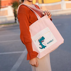 Girl Dinosaur Printed Canvas Shoulder Bag