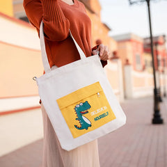 Girl Dinosaur Printed Canvas Shoulder Bag