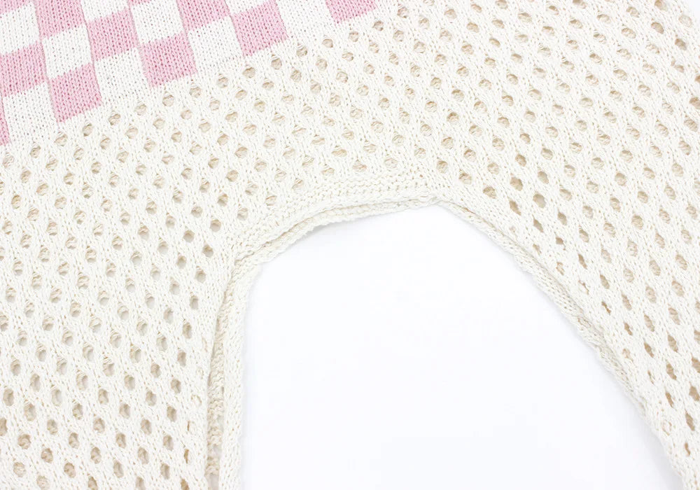 Vintage Crochet Eyelet Plaid High Capacity Shopping Bag