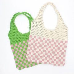 Vintage Crochet Eyelet Plaid High Capacity Shopping Bag