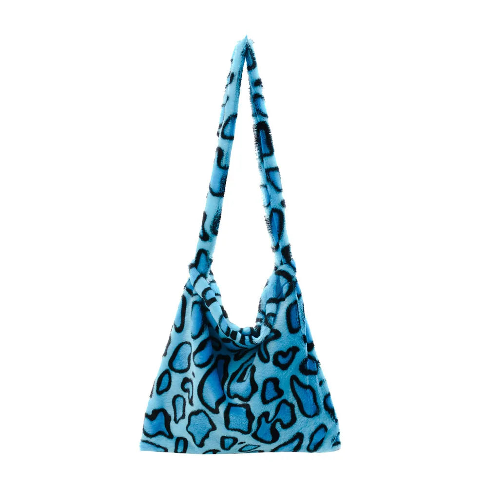 Female Animal Pattern Shoulder Bag Colorful Fluffly Top-handle Shopping Handbags