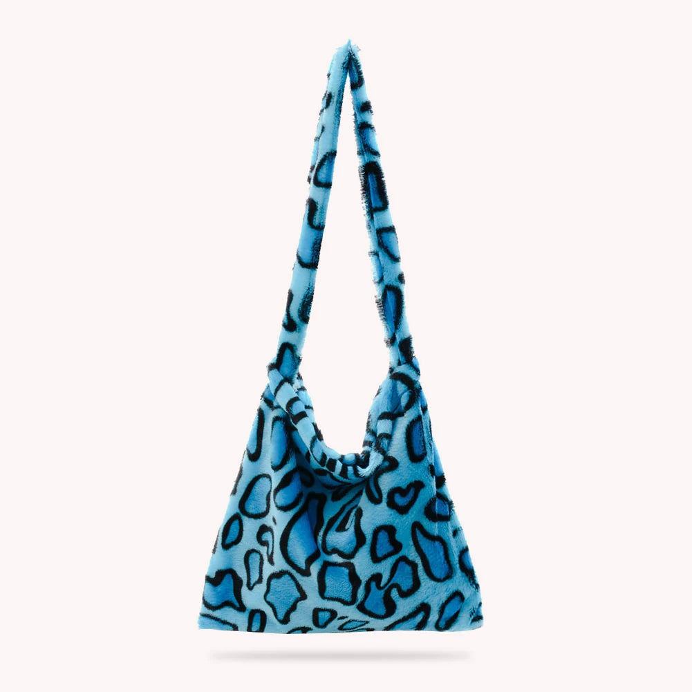 Female Animal Pattern Shoulder Bag Colorful Fluffly Top-handle Shopping Handbags