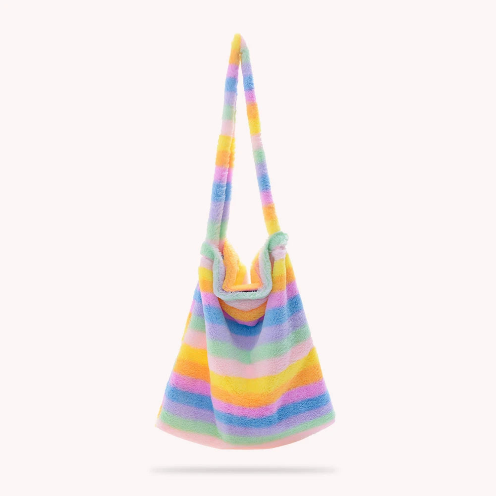 Female Animal Pattern Shoulder Bag Colorful Fluffly Top-handle Shopping Handbags