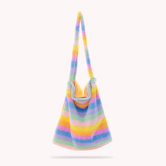 Female Animal Pattern Shoulder Bag Colorful Fluffly Top-handle Shopping Handbags