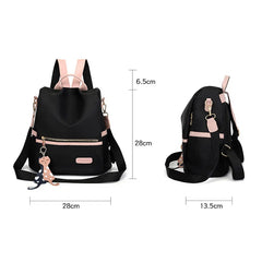 Female Backpack, Contrast Shoulders Bag Handbag with Cartoon Pendant in Wine Red