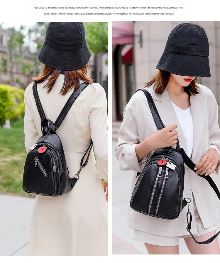 Female Backpack High PU Leather School Bags Girl Bagpack Multifunction