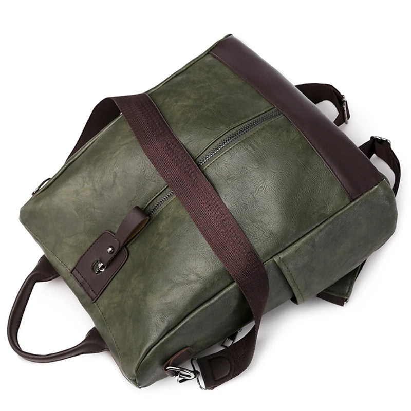Women Leather School Backpack Multifunction