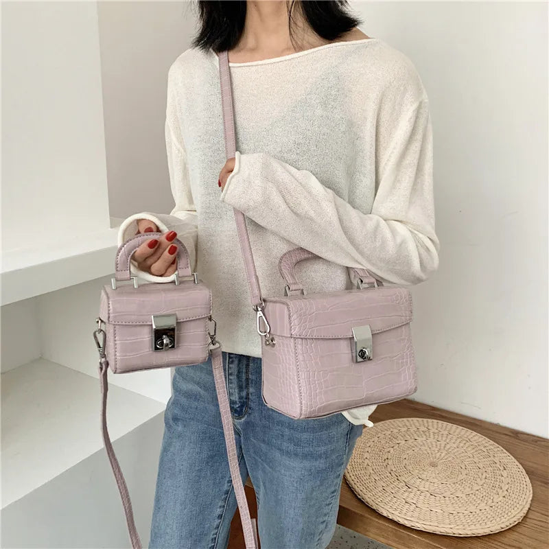 Crocodile Pattern Shoulder Messenger Bag Lock Handbag