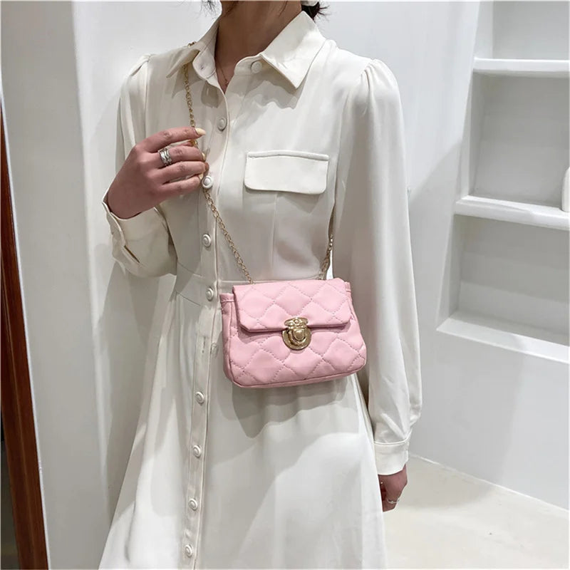 Women's Crossbody Bag Chain Style Solid Pu Leather Casual Messenger Bag