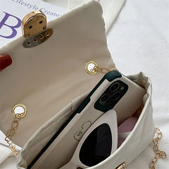 Women's Crossbody Bag Chain Style Solid Pu Leather Casual Messenger Bag
