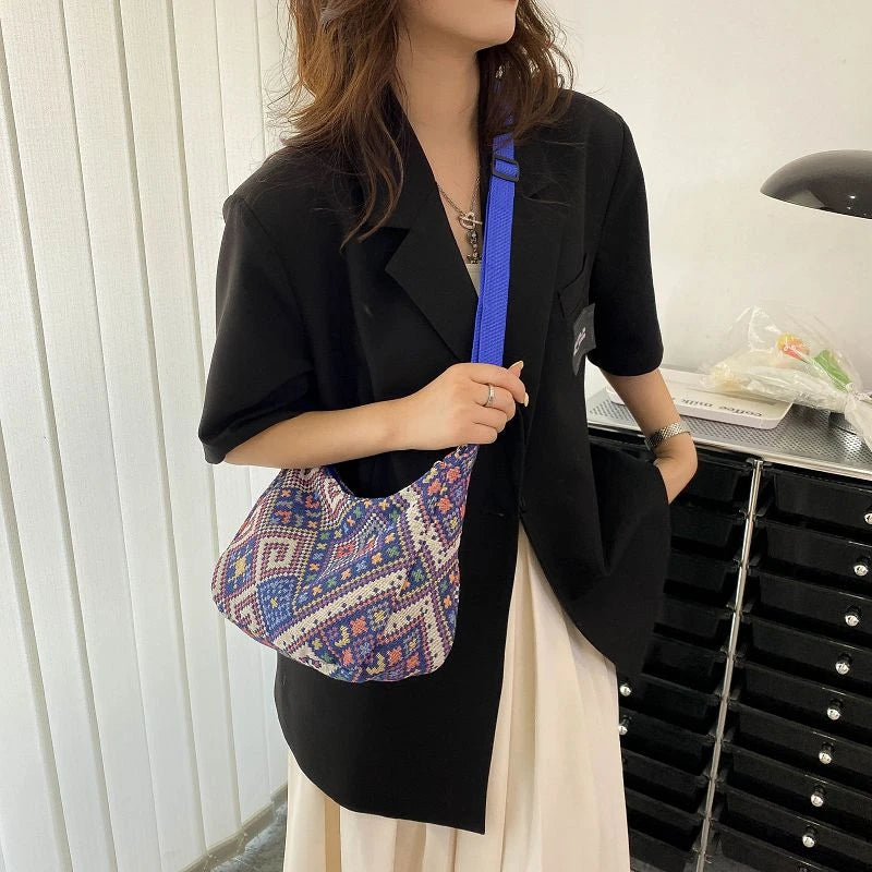 Ethnic Canvas Shoulder Bag Small Tote BoHo Beach Crossbody Bag