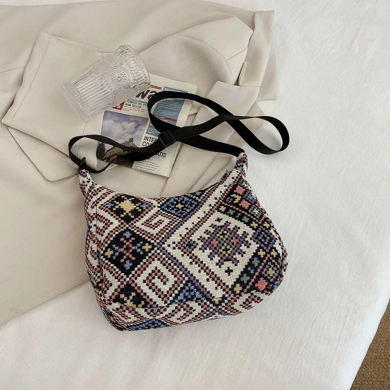 Ethnic Canvas Shoulder Bag Small Tote BoHo Beach Crossbody Bag