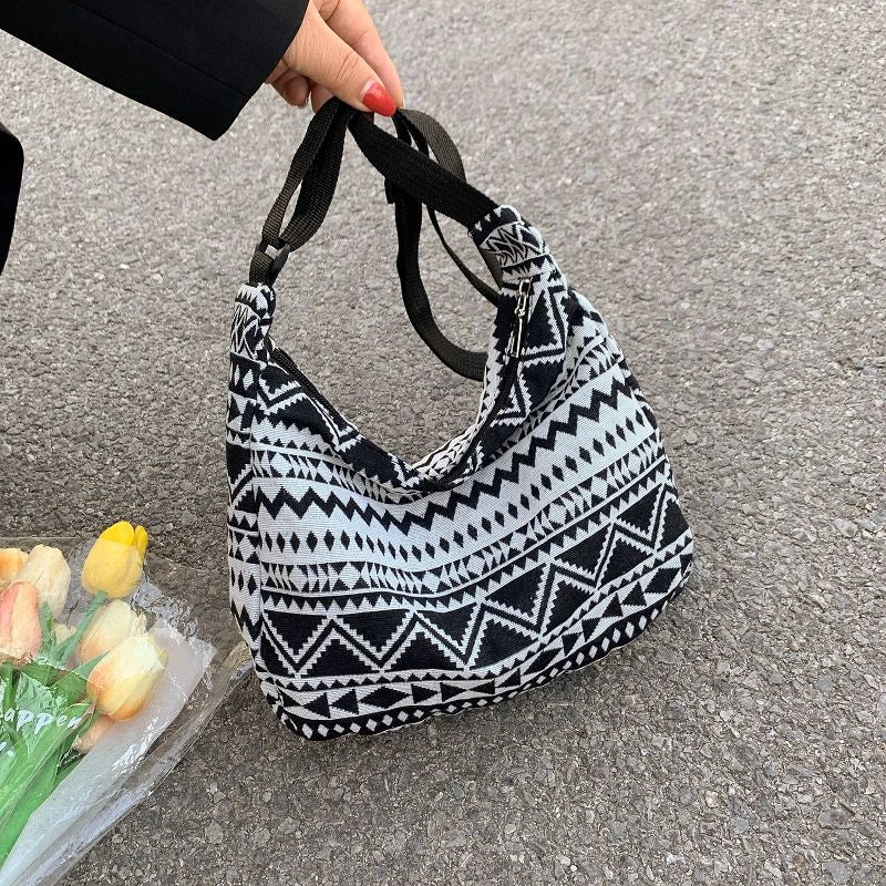 Ethnic Canvas Shoulder Bag Small Tote BoHo Beach Crossbody Bag