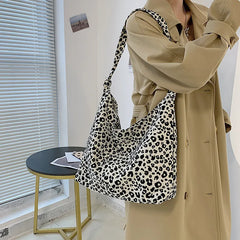 Canvas Leopard Tote Bag for Women Casual Shopping Shoulder Handbag