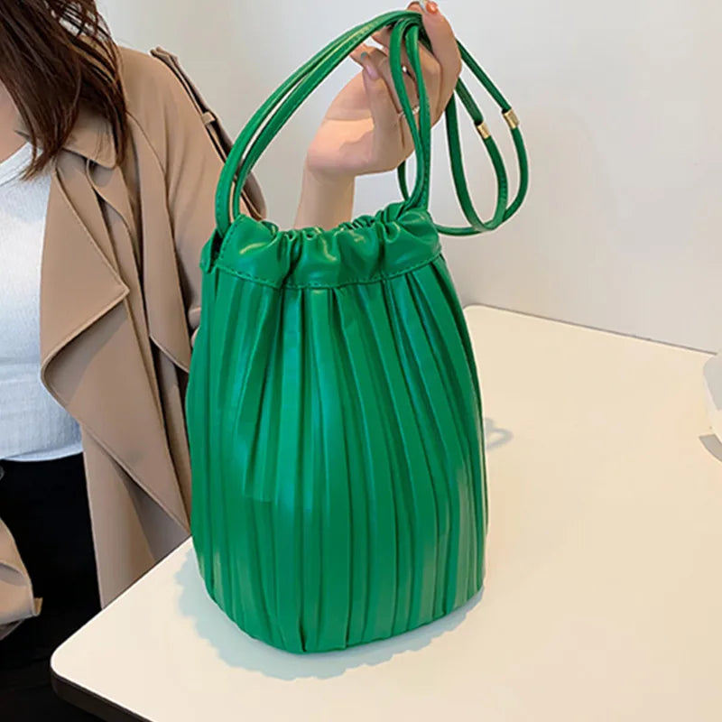 Female Bucket Shopping Bag Soft Leather Tote Bag Large Capacity Handbags Women