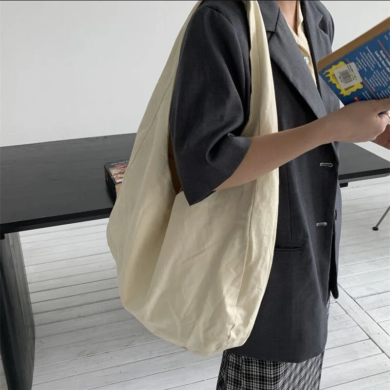 Women's Canvas Crossbody Bag Retro Hobos Messenger Solid Handbag