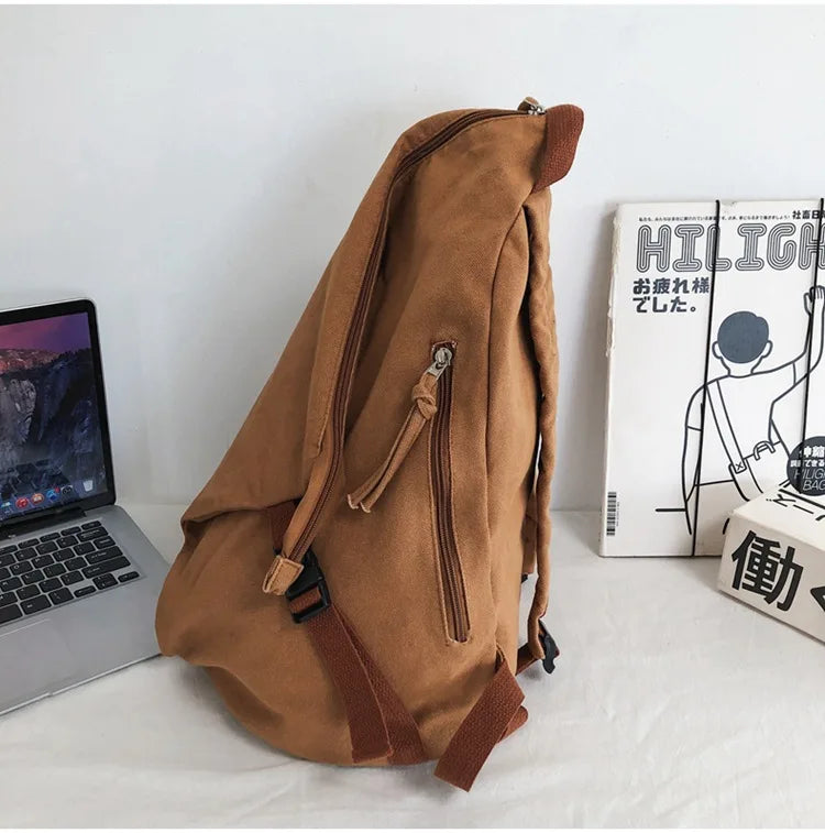 Female Canvas Fabric School Book Laptop Backpack Student Casual Street Travel