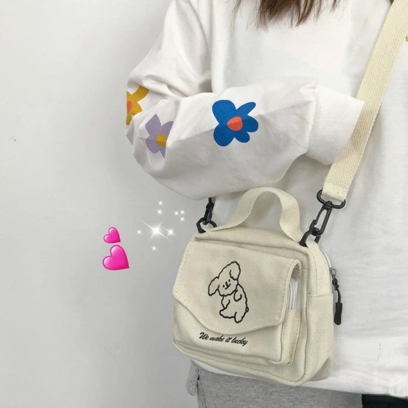 Female Canvas Messenger Bag Envelope Shoulder Crossbody Sweet Cartoon Student Ba