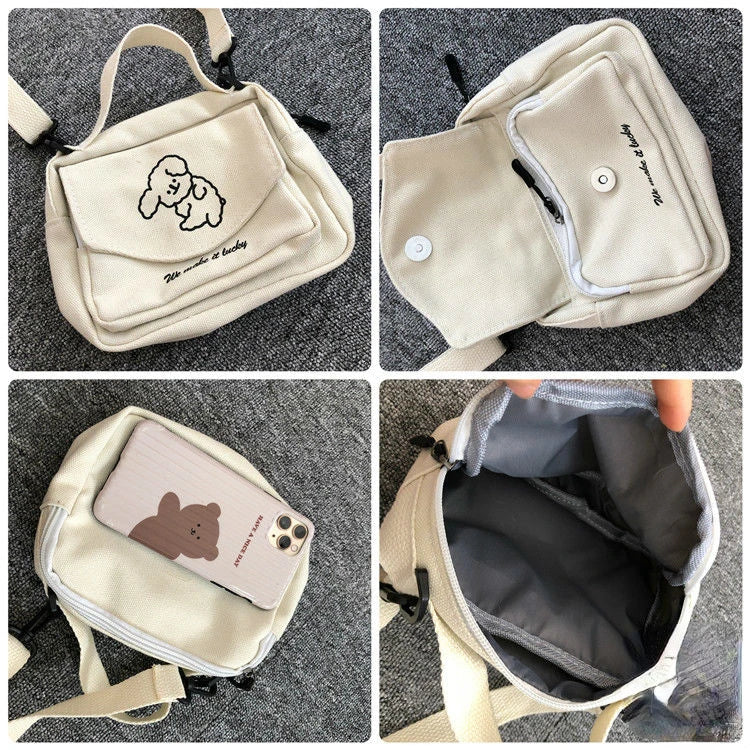 Female Canvas Messenger Bag Envelope Shoulder Crossbody Sweet Cartoon Student Ba