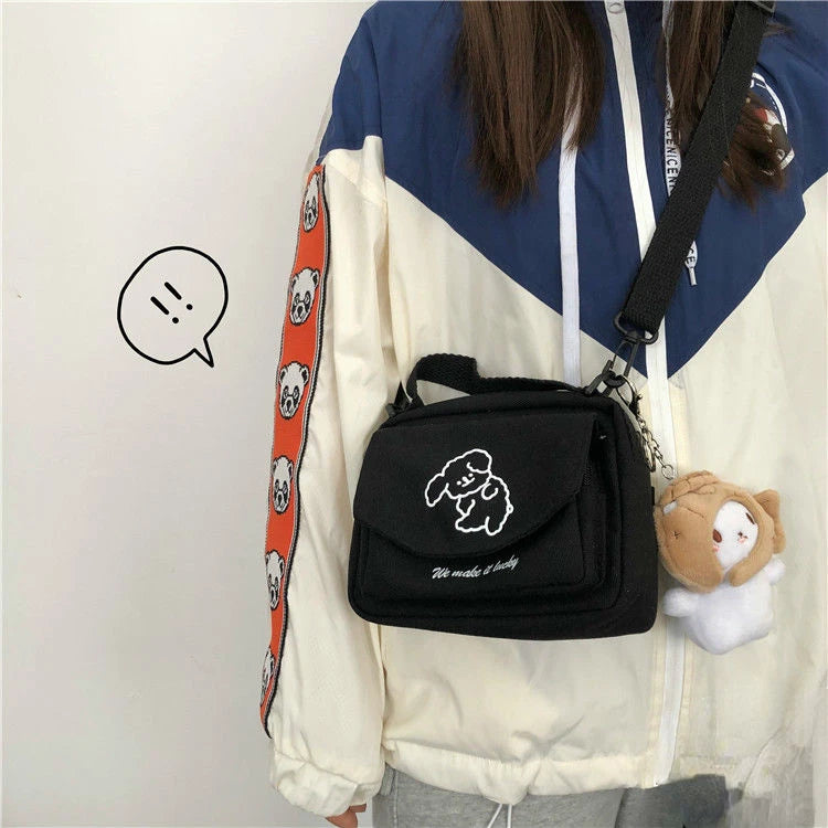 Female Canvas Messenger Bag Envelope Shoulder Crossbody Sweet Cartoon Student Ba