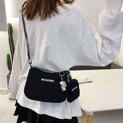 Women's Canvas Shoulder Bags with Mini Purse Pendant, Crossbody Bags 2pcs Set