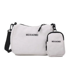 Women's Canvas Shoulder Bags with Mini Purse Pendant, Crossbody Bags 2pcs Set