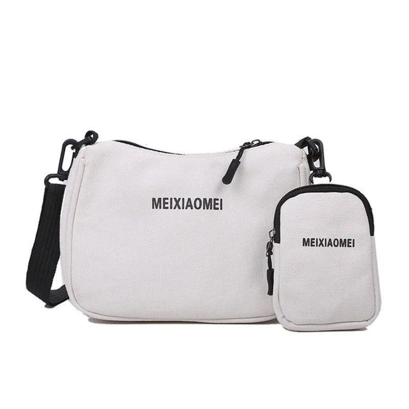 Women's Canvas Shoulder Bags with Mini Purse Pendant