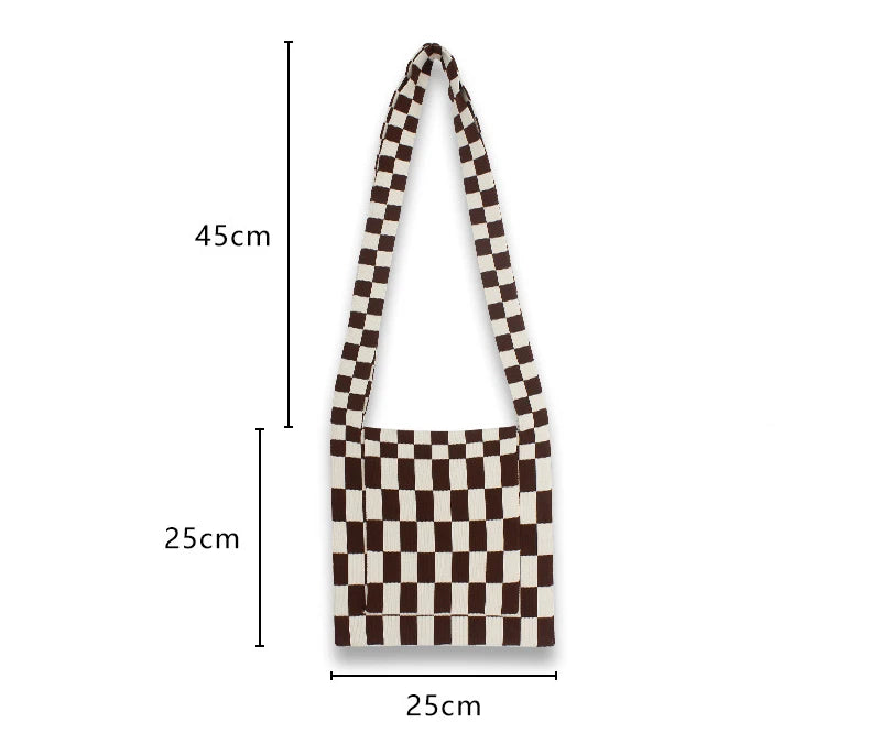 Retro Crochet Plaid Side Sling Shoulder Bag Y2K Soft Knitted Flap Crossbody
