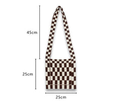 Retro Crochet Plaid Side Sling Shoulder Bag Y2K Soft Knitted Flap Crossbody