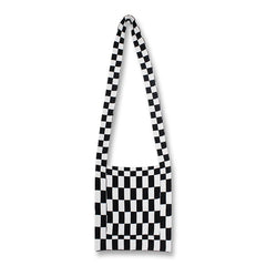 Retro Crochet Plaid Side Sling Shoulder Bag Y2K Soft Knitted Flap Crossbody