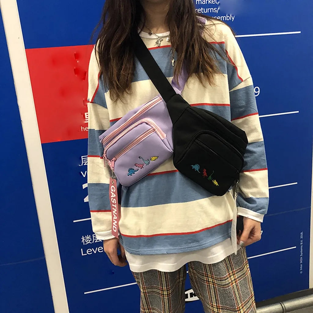 Chest Bag Cartoon Dinosaur Embroidery Purple Banana Fanny Pack Belt Bags